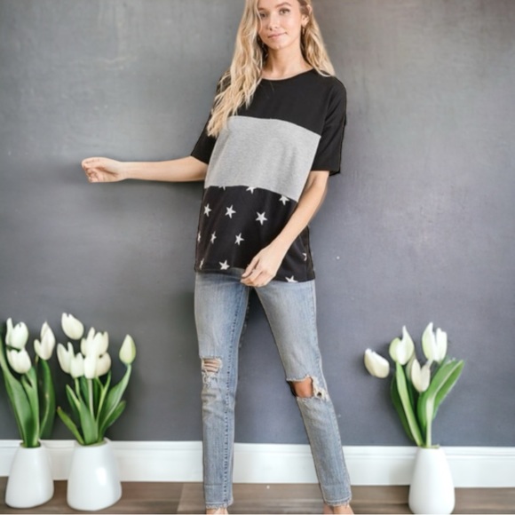 Color Block Star Print Top - Picture 5 of 7